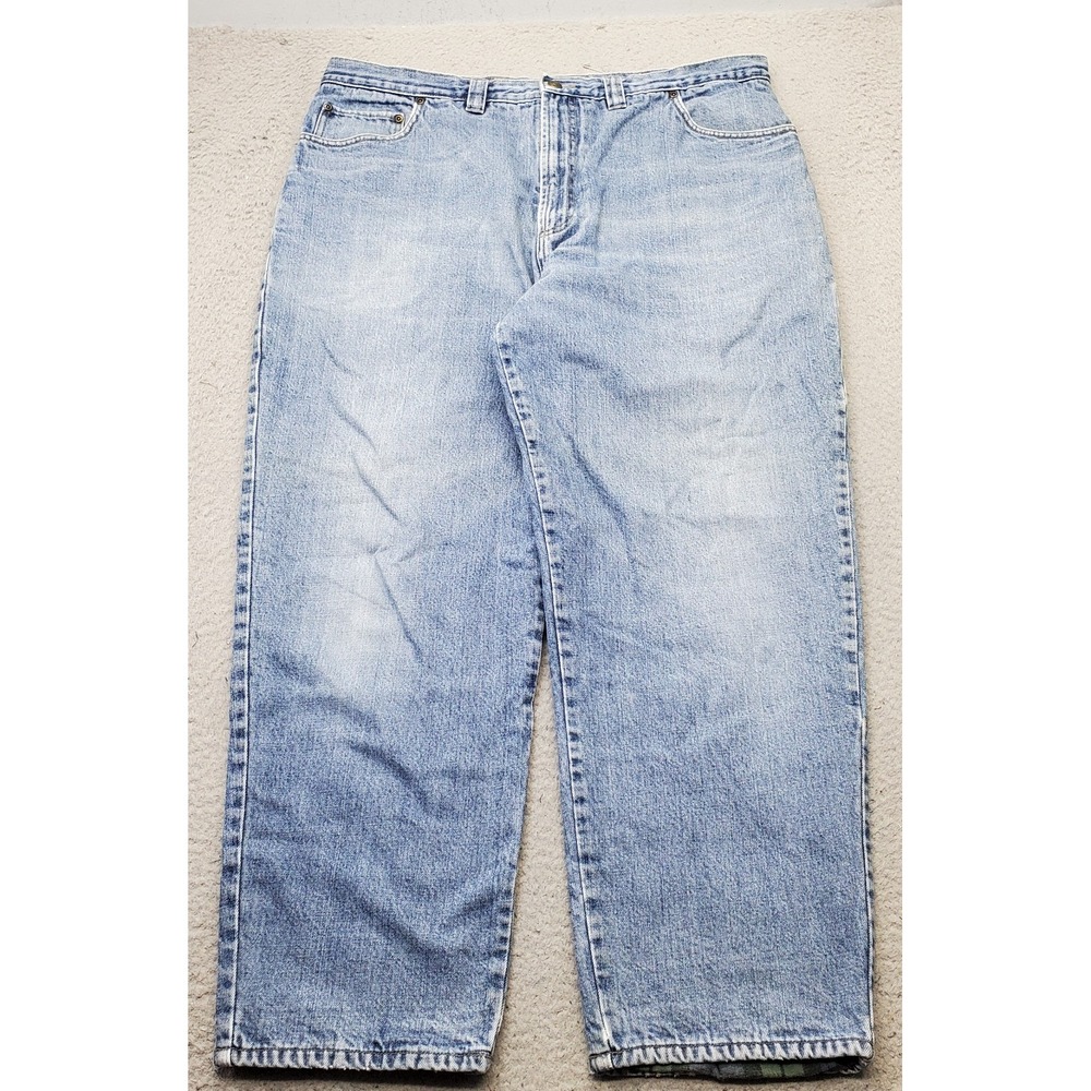 John Rich Woolrich Jeans Men 40x30 Blue Denim Straight Flannel Lined Warm Winter
